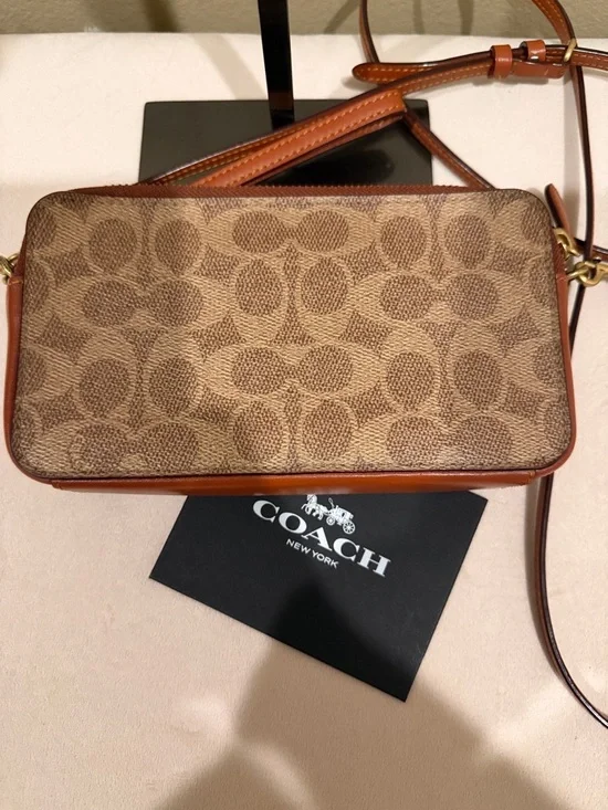 Coach Brown Signature Coated Canvas Crossbody with Tan Leather Trim - Picture 12 of 12